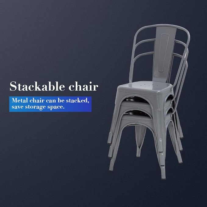 FDW Dining Chairs Set of 4 Indoor Outdoor Chairs Patio Chairs Furniture Kitchen Metal Chairs 18 Inch Seat Height 330LBS Weight Capacity Restaurant Chair Stackable Chair Tolix Side Bar Chairs,Gray