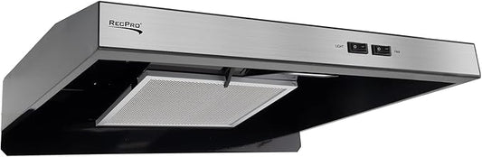 RecPro RV Range Hood with Charcoal Filter & LED Lamp | 12V DC Motor | 60W Energy Efficient | Built-in Charcoal Filter | Sleek Design | Hard-Wired Installation | 0.8A Fan Motor (Stainless Steel)