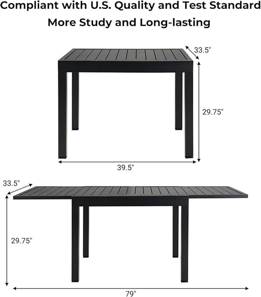 Grand patio 7-Piece Outdoor Dining Set for 6 with 1 Rectangle Expandable Table for 4-6 Person, Metal Woven Wicker Fixed Patio Chairs with Thickened Cushions for Yard, Poolside, Deck (Black)