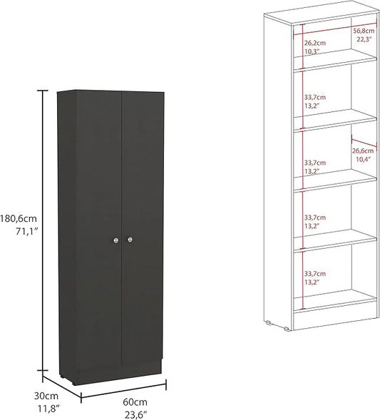 Modern Kitchen Pantry, Black Storage Cabinet with 5 Shelves & Double Door, Easy to Maintain, for Dining Room