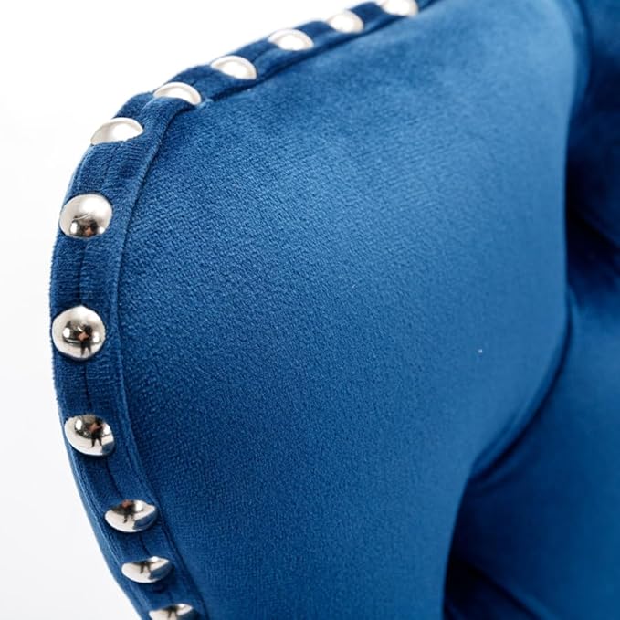 Premium Upholstered Bar Stool with Swivel Seat and Adjustable Height for Kitchen Island, Home Bar, or Dining Counter (Blue + Velvet + Foam-2)