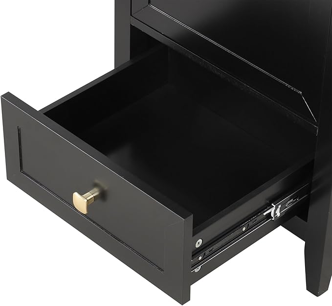 20" Bathroom Vanity with Ceramic Sink Top Set, Multi-Functional Storage Cabinet with Rack Organizer and Drawer, Soft-Closing Door, Solid Wood Frame, Black
