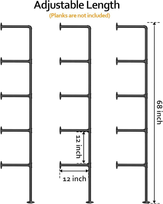 Pynsseu Industrial Iron Pipe Shelf Wall Mount, Farmhouse DIY Open Bookshelf, Pipe Shelves for Kitchen Bathroom, bookcases Living Room Storage, 3Pack of 5 Tier.