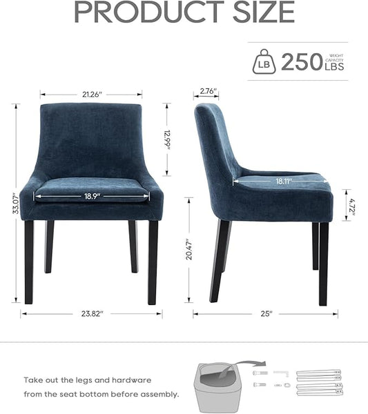 Dining Chairs Set of 6 – Extra Wide & Padded Fabric Dining Chairs with Solid Wood Legs, High-Density Foam Cushion, Mid-Back Modern Kitchen Chairs for Comfortable Everyday Use