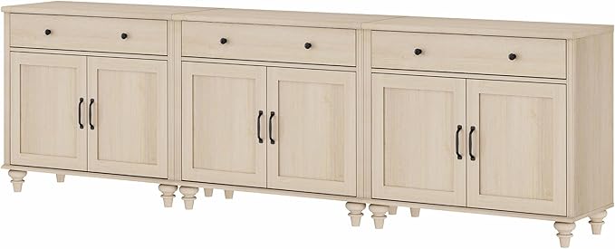 WAMAPT Buffet Cabinet with 6 Doors and 4 Drawers, Large Coffee Bar Table Wood Kitchen Storage Cabinets with Storage Cabinets, Modern Farmhouse Sideboard Credenza for Dining Room, Light Oak, 101 inch