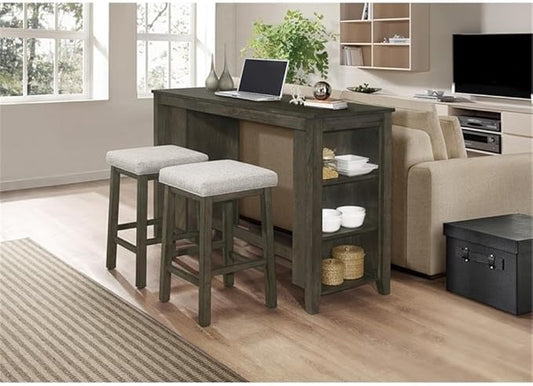 New Classic Furniture Churon 3-Piece Gathering Bar Table with Two Stools, Grey