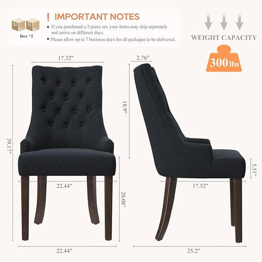 COLAMY Wingback Upholstered Side Dining Room Chairs Set of 4, Fabric Dining Chairs with Tufted Button, Living Room Chairs for Home Kitchen, Black