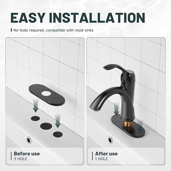 6 Inch Matte Black Sink Hole Cover, Greenspring 4" Hole Cover Deck Plate, Round Bathroom Faucet Deck Plate, Faucet Escutcheon for Bathroom or Kitchen Vanity Sink Faucet Stainless Steel