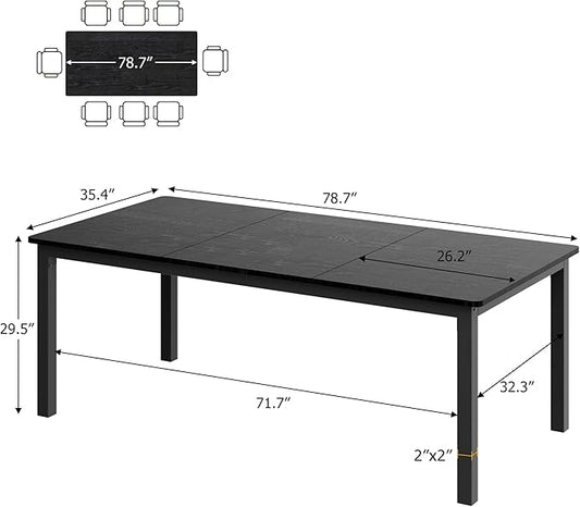 79 Inch Industrial Dining Table for 4-6 Person Rectangle Kitchen Table with Metal Legs,Round Corners, Writing Desk, for Modern Farmhouse, for Kitchen, Dining Room,Quick Assembly, Wood