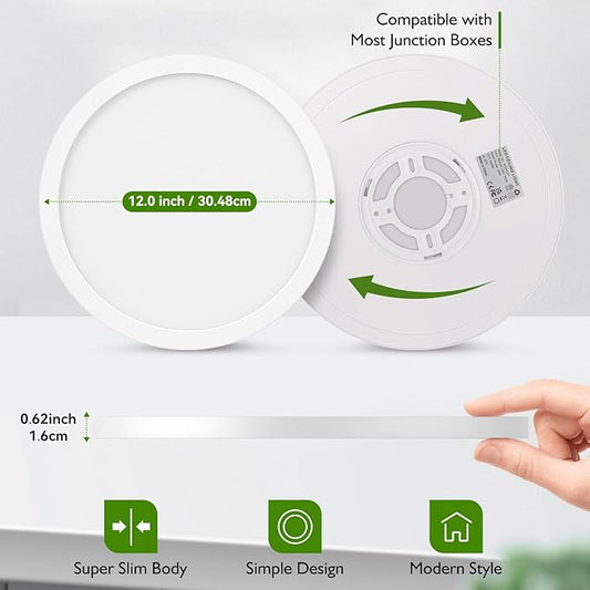 12Inch LED Flush Mount Ceiling Light Fixture, 28W 3200Lm Dimmable Modern Recessed Ceiling Lamp, 5000K Daylight White Round Low Profile Ceiling Light for Kitchen Closet Bedroom Hallway Laundry, 4-Pack