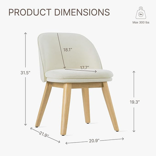 KISLOT Wooden Dining Chairs Set of 2, Fabric Upholstered Modern Dining Room Chairs with Double-Layer Thick Seat Cushion & Ergonomic Backrest for Restaurant, Kitchen and Café, Beige