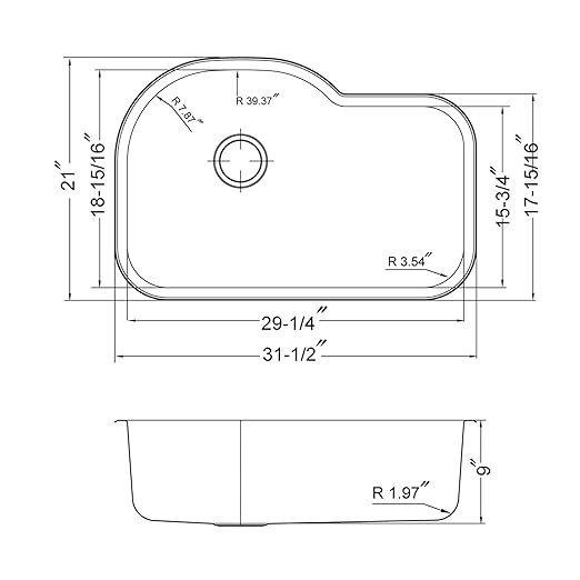 Houzer BSH-3200 Belleo 32 inch Stainless Steel Kitchen Sink, Topmount, Single Bowl Offset, Cabinet Compatibility, Basket Strainer and Bottom Grid Included, Satin Finish