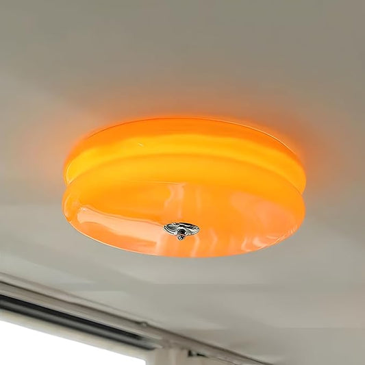 Bofea-Mid Century Modern Orange Glass Flush Mount Ceiling Lamp,Hallway Ceiling Light,Large Round LED Ceiling Light Fixture for Living Room,Bathroom, Bedroom.