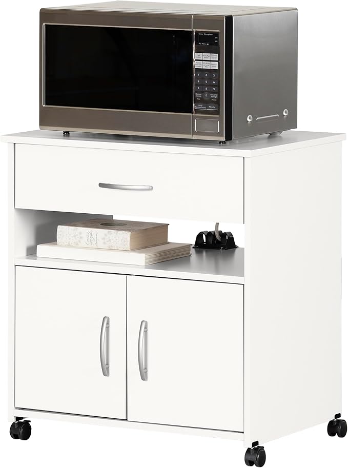 South Shore Axess Microwave Cart on Wheels Pure White, Contemporary