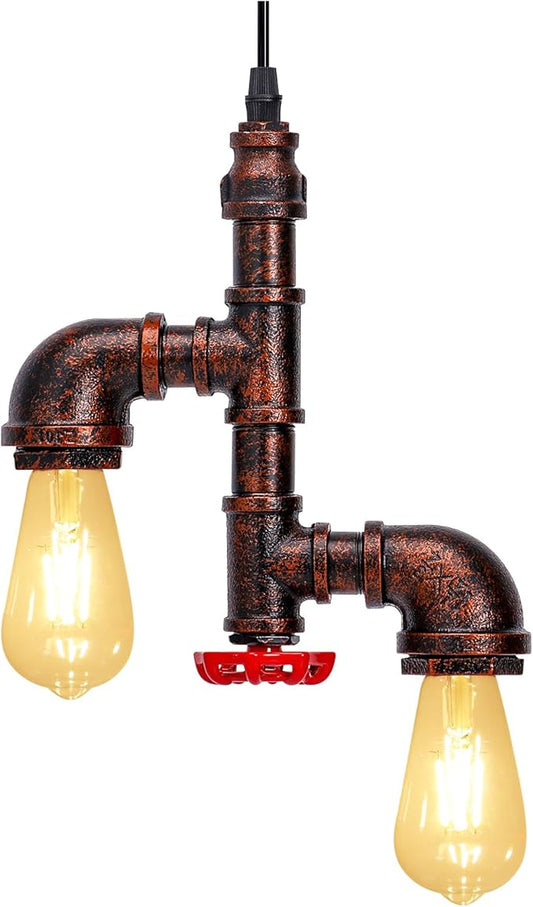 Kawell Vintage Pendant Light Fixtures Industrial Retro Ceiling Chandelier Creative Water Pipe Hanging Light Fixtures Art Deco Iron E26 60W Max for Bedroom Cafe Bar Restaurant Kitchen, Rust Color