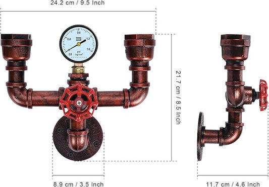 XEYOU Retro Wall lamp Vintage Industrial Steampunk Wall Sconce 2 Lights Metal Water Pipe Wall Mounted Light Fixture E26 Edison Bulb for Cafe Bar Restaurant Bedroom Livingroom