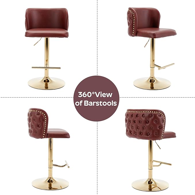 3-Piece Pub Table and Chairs, Round Bar Height Adjustable Swivel PU Leather Bar Stools Set of 2 for Kitchen Island Bistro Office Living Room Small Space Restaurant