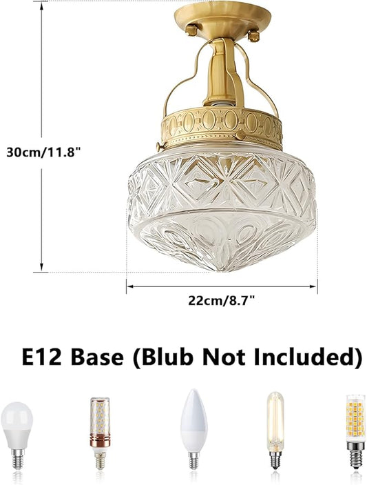 KCO Lighting Clear Glass Brass Flush Mount Ceiling Light Large Vintage Globe Ceiling Lighting Brushed Gold Bathroom Semi Flush Mount Ceiling Light Modern Hallway Ceiling Lamp