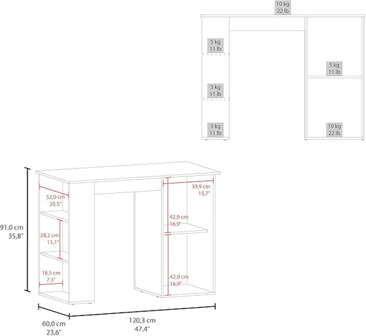 GOWE Allen 47" Wide Kitchen Island One Cabinet and Five Shelves, Bar Table, Dinning Table. Pub Table White- Natural Oak