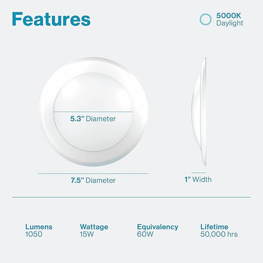 Sunco 24 Pack 5/6†LED Disk Lights Flush Mount Ceiling Light Fixture Recessed 5000K Daylight, 100W Equivalent 15W, 1050LM, Dimmable Low Profile Surface Mount ETL & Energy Star Listed