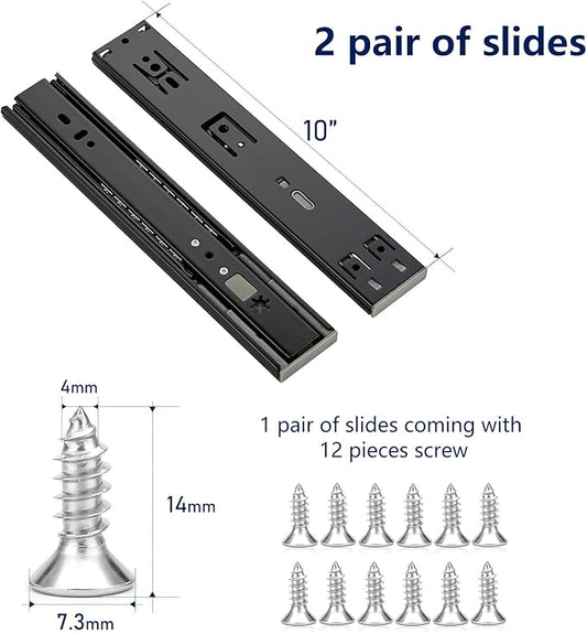 Ravinte 10 Inch Soft Close Drawer Slides 5 Pairs 10 Pack Black Full Extension Ball Bearing Drawer Glide Side Mount