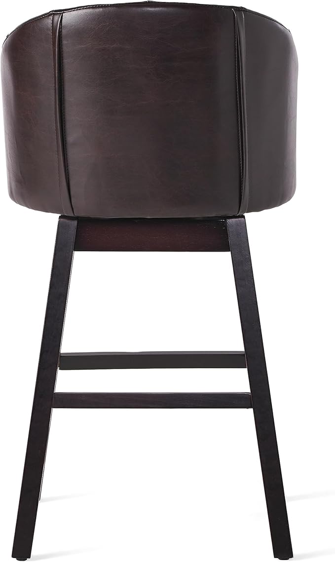Set of 2 Brown Bar Stools with 360-Degree Swivel, Nailhead Trim & Button-Tufted PU Fabric, Rubberwood Frame for Kitchen Island, Home Bar, and Living Area