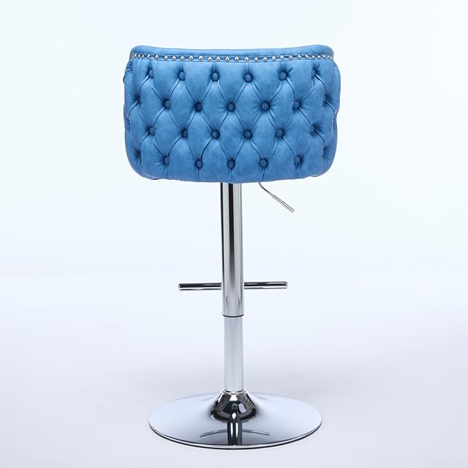 Furniture,Swivel Adjusatble Seat Height with Chrome Base, Modern PU Upholstered Bar Stools with The Whole Back Tufted, for Home Pub and Kitchen Island,Blue, Set of 2