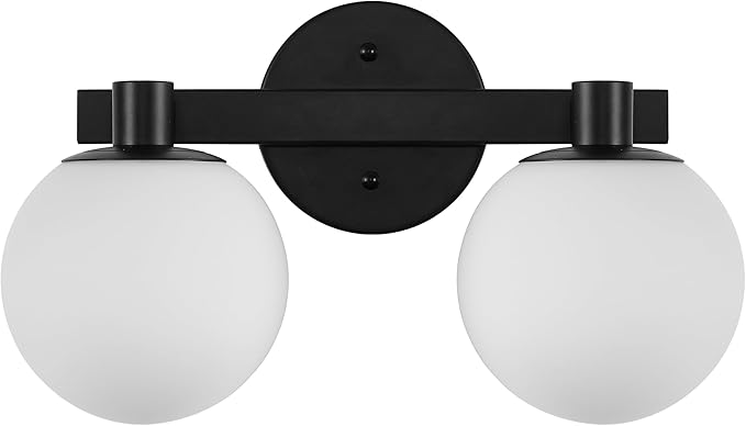 JONATHAN Y 15.25" Black/White Modern Globe LED Vanity Wall Sconce Light, White Frosted Glass Shade, Mid-Century Art Deco Wall Lamp for Bathroom, Kitchen, Hallway (JYL3541B)