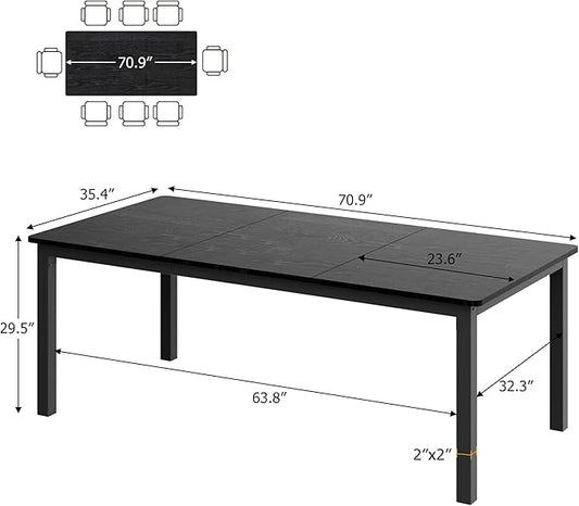 GarveeHome 70.8 in Industrial Dining Table for 6, Wooden Long Dinner Table with Mortise Tenon Design, Kitchen Table with Sturdy Metal Legs, for Dining Room Home Office Living Room, Black