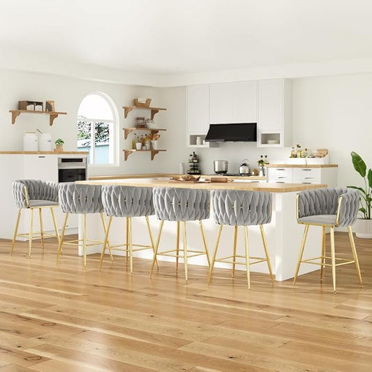 Counter Height Bar Stools with Back Support and Metal Legs for Kitchen Islands and Dining Areas