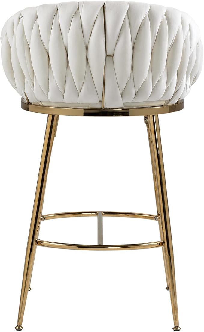 26'' Counter Height bar stools Velvet Kitchen Island Counter bar Stool with Hand Wave Back,Golden Chromed Base and footrest (Beige)