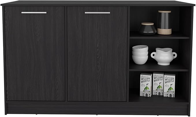 GOWE Kitchen Island Two Cabinets, Three Open Shelves