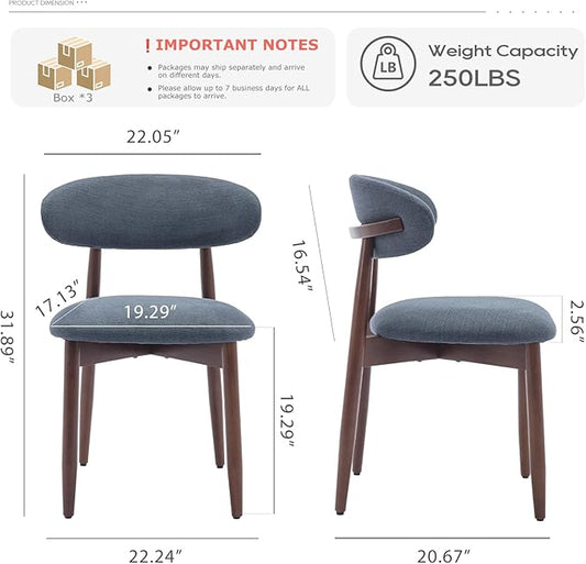 COLAMY Wooden Dining Room Chairs Set of 6, Modern Upholstered Fabric Dining Chairs, Farmhouse Kitchen Side Chair with Foot Pegs, Blue