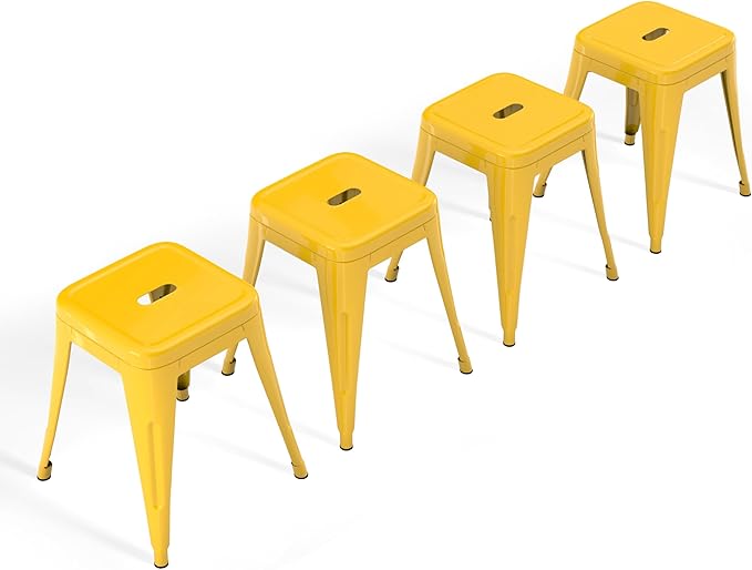 18 Inch Metal Dining Stools Set of 4, Stackable Backless Steel Stools, Industrial Dining Chairs Seating for Kitchen Island, Dining Room, Bistro, Patio,Yellow