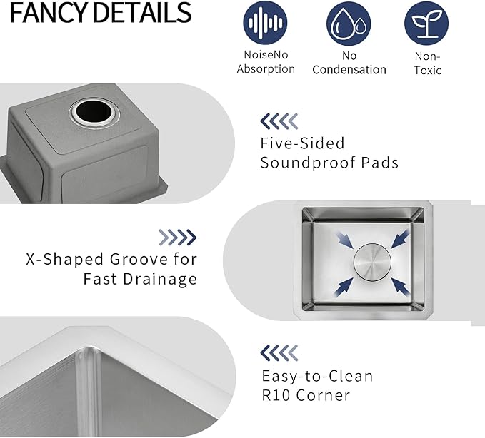 13 Inch Bar Sink Undermount 13x15 Kitchen Single Bowl Stainless Steel Small Sink Modern RV Sinks
