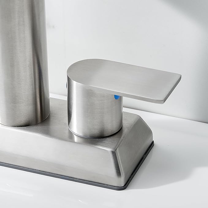 IKEBANA Brushed Nickel Waterfall Bathroom Faucet,2 Handle Stainless Steel 4 inch Bathroom Sink Faucet Modern Waterfall Spout Faucets Lead-Free Faucets with Supply Hoses and Pop-up Drain, IK-ZT2317L
