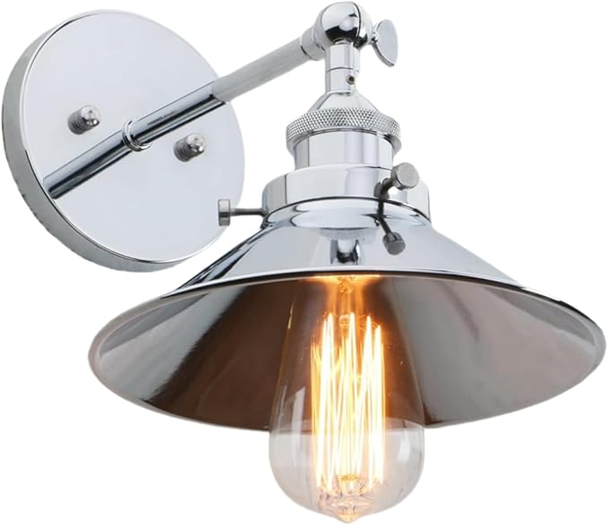 PERMO Vintage Industrial Metal Wall Sconce Lighting 180 Degree Adjustable Wall Lamp (Chrome)