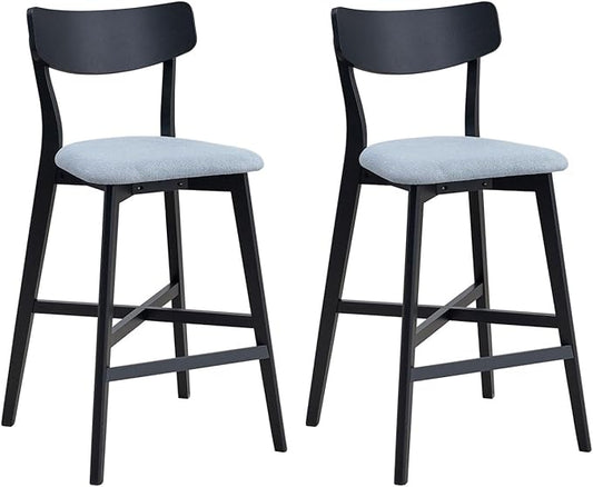 Wooden Chairs Set of 2 Solid Wood Black Modern Soft Upholstered Kitchen Island Chairs Pub Living Room Restaurant Modern Style