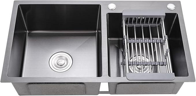 Black Double Bowl Kitchen Sink, Drop ln 30.7x16.9In Nano-Coated Stainless Steel Topmount Bar Kitchen Sink with Drain and Overflow