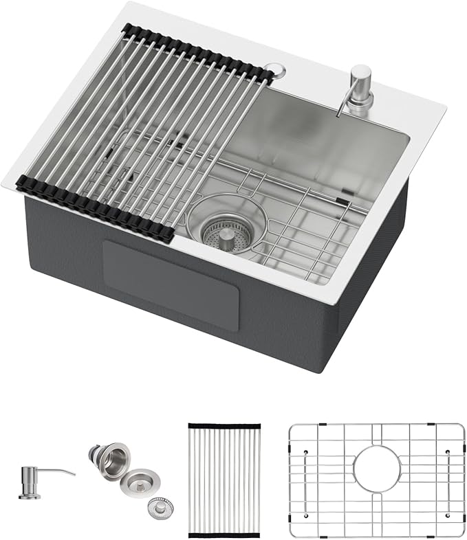 Drop in Bar Sink 20x16 Inch 16 Gauge Stainless Steel Handmade Topmount Kitchen Sink Single Bowl -8 Inches Deep