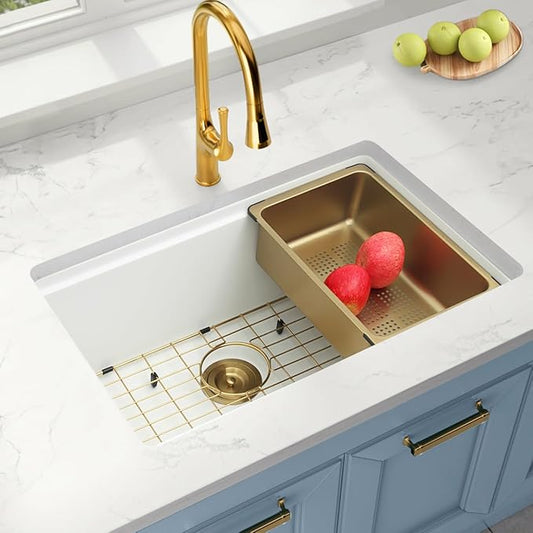White Kitchen Sink,Granite Composite Undermount Kitchen Sink,Single Bowl Drop In Kitchen Sinks (28" X 18")