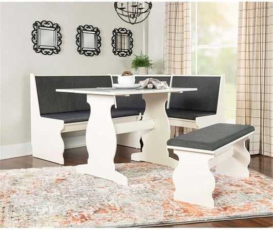 Riverbay Patio Conversation Indoor 3 Piece Kitchen Corner Nook Table Booth Bench Breakfast Dining Set in Charcoal