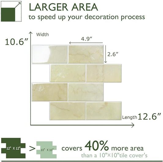 STICKGOO 10-Sheet Subway Tile Peel and Stick Backsplash, Self Adhesive Vinyl Wall Tiles, Stick on Backsplash for Kitchen and Bathroom(Thicker Design)
