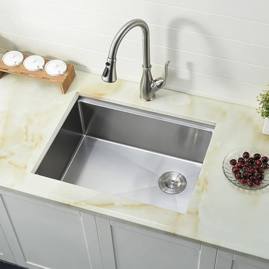 25 inch Undermount Kitchen Sink Workstation 16 Gauge Stainless Steel Single Bowl Kitchen Sink with Offset Drain