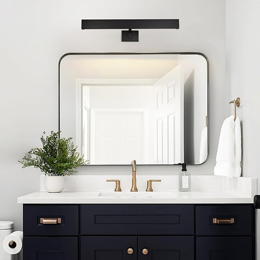 Hardwired Picture Lights for Wall 24in, Matte Black Bathroom Vanity Sconce over Mirror, Vintage Industrial Gooseneck Barn Light, Classic Art Lighting for Painting, Poster, Frame (Bulb Included)