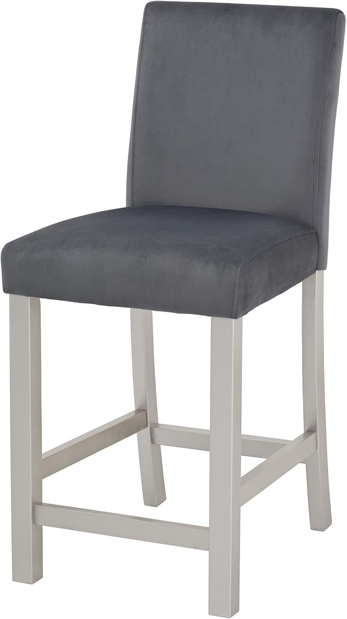Counter Height Chairs for 4: 330 LBS Solid Wood Barstools - Ergonomic High Back Support for Kitchen Island & Dining Room - Silver Grey Upholstered Set