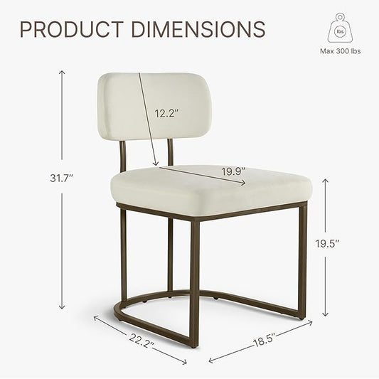 KISLOT Dining Chairs Set of 2, Upholstered Modern Kitchen Chairs with Ergonomic Backrest, Fabric Cushion & Wire Drawing Curve Metal Legs for Living Room, Restaurant, and Café, Ivory