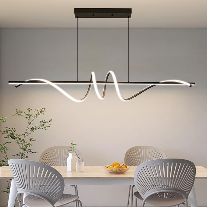 Modern LED Chandelier Light, 57IN Pendant Light Fixtures Dimmable with Remote Control 3000k-6500K Adjustable Color Temperature, Aluminum Island Lighting Lamp for Dining Room, Living Room, Island