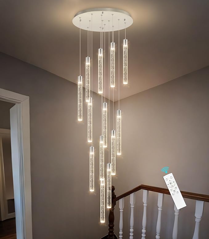 13-Light Long Large Modern Led Crystal Chandeliers Modern Spiral Chandeliers High Ceilings Chandelier for Staircase Foyer Chrome