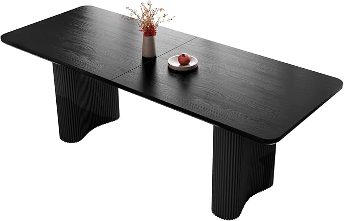 Miuuod 79" Black Dining Table for 4-8 People Large Modern Kitchen Dining Room Table Rectangular Wood Table with Wave Legs Farmhouse Dining Table for Living Room Home Office Workspace Easy Assembly